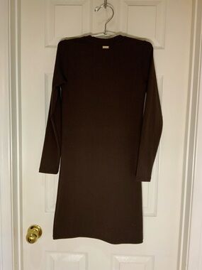 BYLT BROWN Rib Long Sleeve Split Hem Dress SIZE S